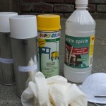Painting supplies: Matte OD#1 spraypaint, matte yellow, white spirit, mask, gloves